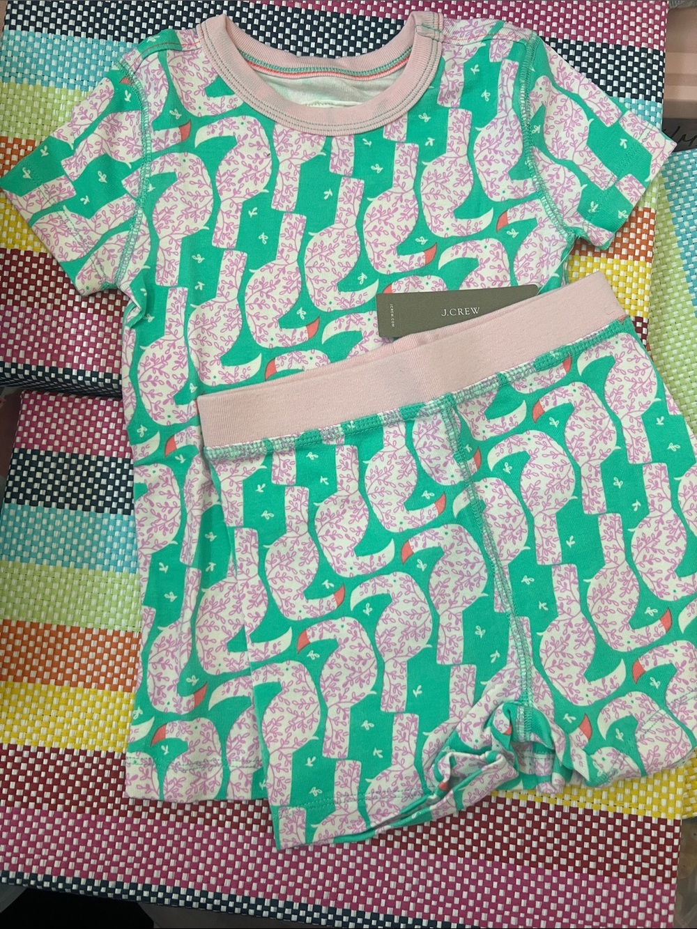 J. Crew Pink and Green Cotton Short Pajama Set